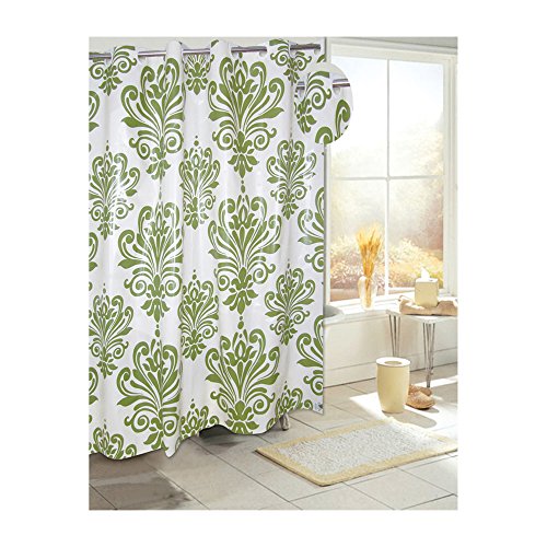 Park Avenue Deluxe Collection Park Avenue Deluxe Collection EZ-ON? PEVA  inch Beacon Hill inch  Shower Curtain in Sage on Ivory