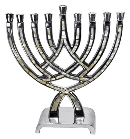 Lamp Lighters Ultimate Judaica Menorah Pewter Mother Of Pearl - 8.5 inch H
