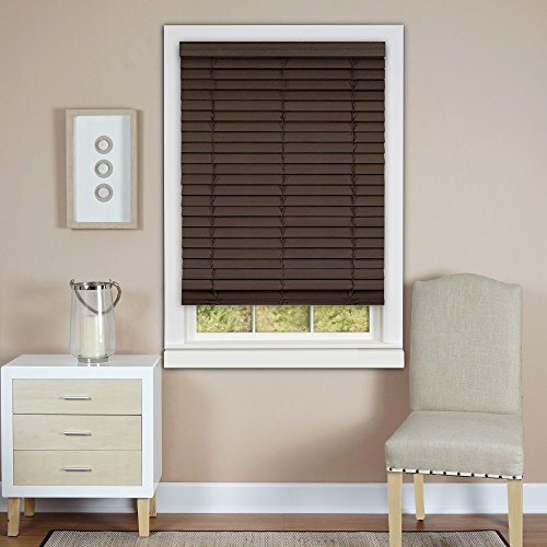 Plantation Collection Set of 2 Cordless Madera Falsa 2-Inch Faux Wood Blinds - Mahogany - 30 inch  x 64 inch  (Actual Measurement 29.5 inch  x 64 inch )
