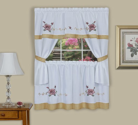 Ben&Jonah Collection Rose Embellished Cottage Window Curtain Set 58x36