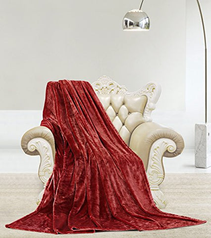 Ultra Lush Shiny Velvet Queen Size Microplush Blanket (90 inch  x 90 inch ) - Burgundy