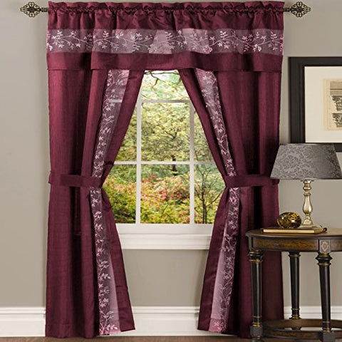 Ben&Jonah Collection Fairfield 5 Piece Window Curtain Set - 55x63 - Burgundy