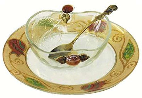 L'Shanah Tovah Happy&Healthy Honey Dish With Small Plate Apple Design - Pomegranate - Tray 7 inch  D - Bowl - 2 inch  H