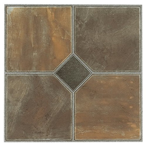 Roman Palace Collection 20 Pack of 12 inch  x 12 inch  Self Adhesive High Gloss (No Wax) Finish 1.2mm Thick Vinyl Tiles - Rustic Slate