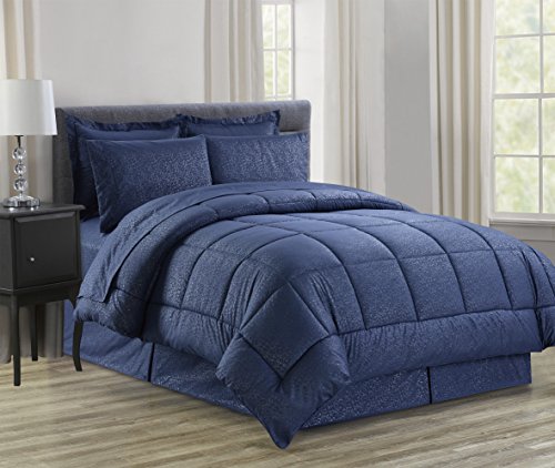 Ben&Jonah King Size 8Â Piece Vine Down Alternative Bed N BagÂ  (100 inch  x 86 inch ) - Navy