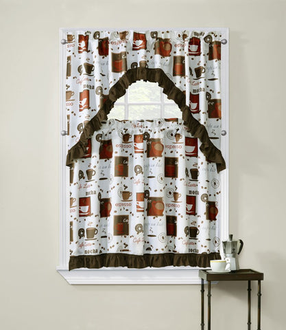 Cappuccino 3 Piece Kitchen Curtain Window Set