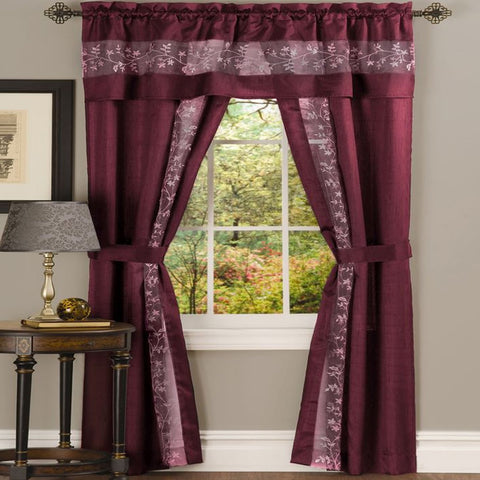 Traditional Elegance Fairfax 5 Piece Window Curtain Set - 55x63 - Burgundy