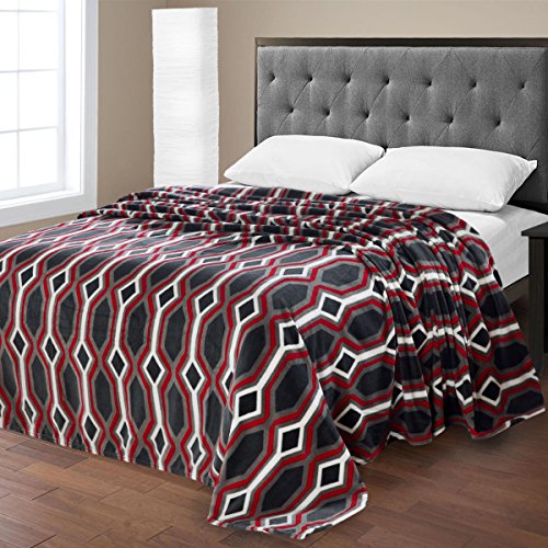 Ben&Jonah Designer Plush King LaurenÂ Micro Fleece Jacquard Blanket -Black Geometric