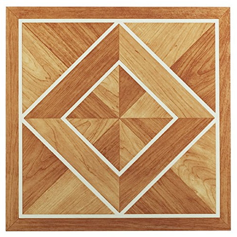 Roman Palace Collection 20 Pack of 12 inch  x 12 inch  Self Adhesive High Gloss (No Wax) Finish 1.2mm Thick Vinyl Tiles - White Border Classic Inlaid Parquet