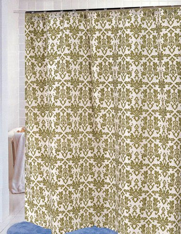 BenandJonah Collection Fabric Shower Curtain 70 x 72 inch  Damask Sage/Ivory