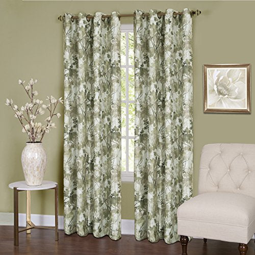 Tranquility Set of 2 Energy Efficient Blackout Curtain Panels (50 inch  x 84 inch ) with 8 Grommets - Sage