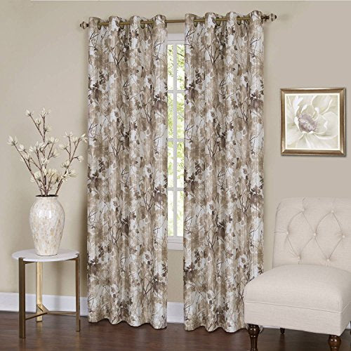 Tranquility Energy Efficient Printed Blackout Curtain Panel (50 inch  x 84 inch ) with 8 Grommets - Tan