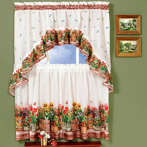 Ben&Jonah Collection Country Garden - Printed Tier and Swag Window Curtain Set - 57x24 - Multi