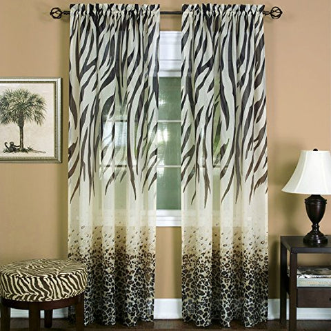 Savannah Collection Wild Safari Zebra and Leopard Print Sheer Panel in Brown (50 inch  x 84 inch )***One Panel Only