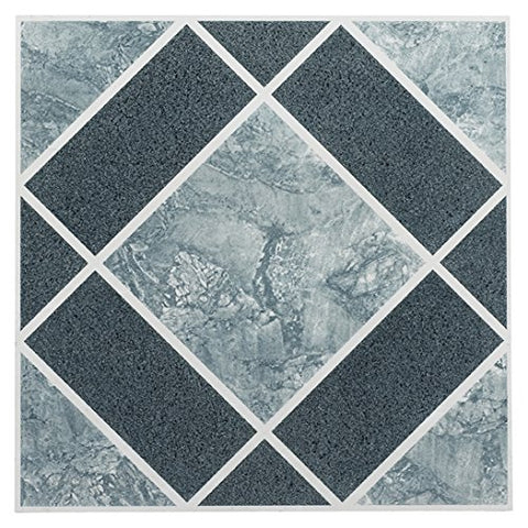 Roman Palace Collection 20 Pack of 12 inch  x 12 inch  Self Adhesive High Gloss (No Wax) Finish 1.2mm Thick Vinyl Tiles - Light & Dark Blue Diamond Pattern