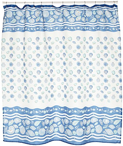 BenandJonah Collection Fabric Shower Curtain 70 x 72 inch  Seashell Light Blue