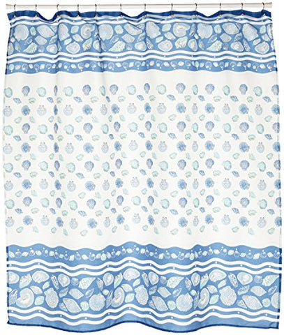 Seashell Fabric Shower Curtain in Ivory Size: 70 inch  x 72 inch  (Light Blue)