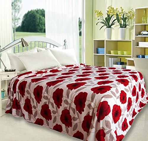 Ultra Plush Primrose Design Queen Size Microplush Blanket - Red