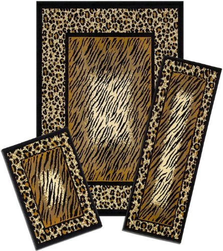 Park Avenue Collection Capri 3 Piece Rug Set - Leopard Skin