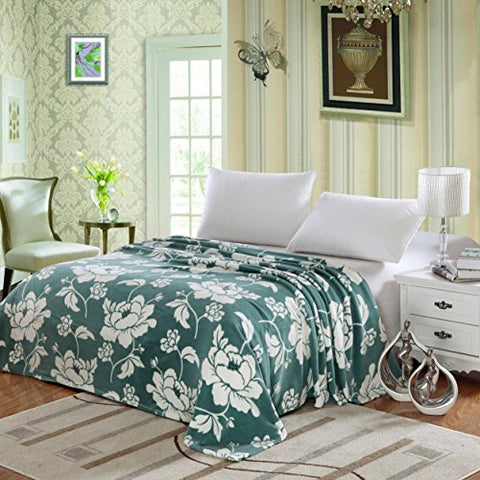 Plush Comfort Floral Microplush Blanket - Green (King)