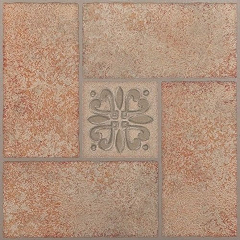 Park Avenue Collection NEXUS Beige Terracotta Motif Center 12 Inch x 12 Inch Self Adhesive Vinyl Floor Tile #421 - 20 Tiles