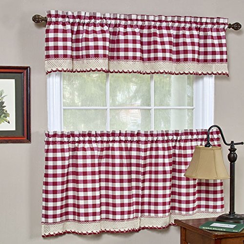 Park Avenue Collection Buffalo Check Tier Pair - 58x24 - Burgundy