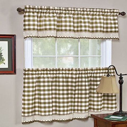 Ben&Jonah Collection Buffalo Check Window Curtain Tier Pair - 58x36 - Taupe