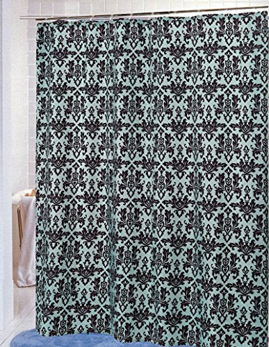 BenandJonah Collection Fabric Shower Curtain 70 x 72 inch  Damask Chocolate/Blue