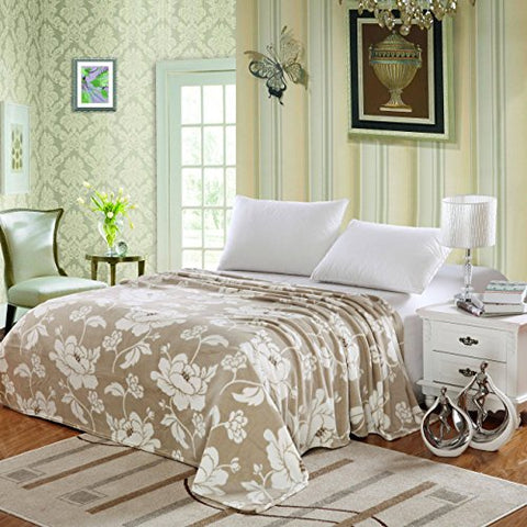 Plush Comfort Floral Microplush Blanket - Beige (King)