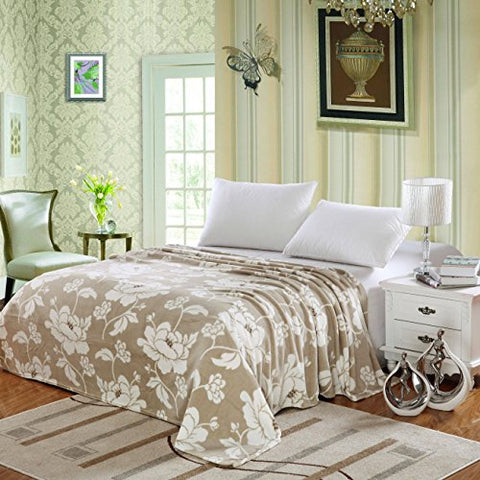 Ultra Comfort Floral Microplush Blanket - Beige (Full)