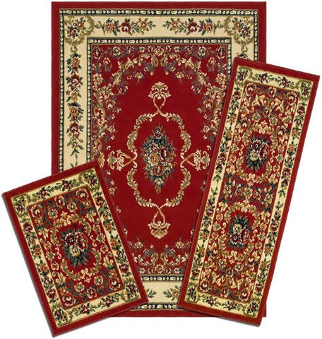 Park Avenue Collection Capri 3 Piece Rug Set - Savonnerie Red