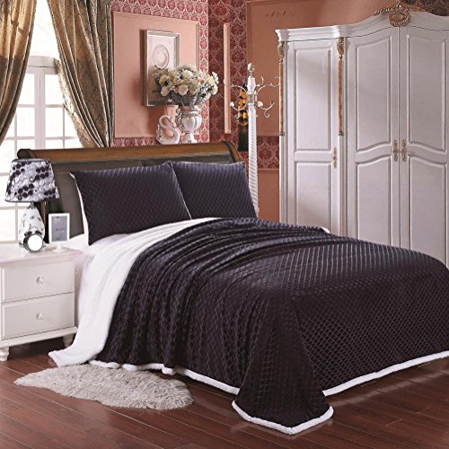 Cozy Living Ultra Soft Reversible Queen Blanket with Sherpa Lining - Black