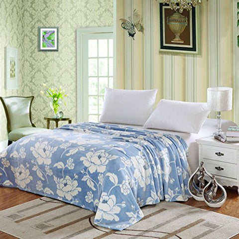 Ultra Comfort Floral Microplush Blanket - Blue (Queen)