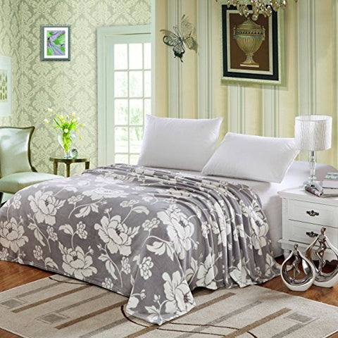 Ultra Comfort Floral Microplush Blanket - Grey (Queen)