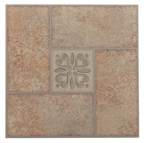 Roman Palace Collection 20 Pack of 12 inch  x 12 inch  Self Adhesive High Gloss (No Wax) Finish 1.2mm Thick Vinyl Tiles - Beige Terracotta Motif Center