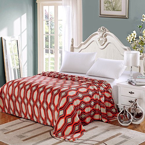 Ultra Comfort Modern Style Micro Fleece Blanket - Orange Geometric (Full)