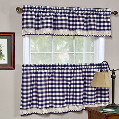 Park Avenue Collection Buffalo Check Tier Pair - 58x36 - Navy