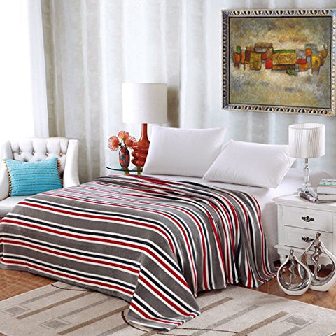 Ultra Comfort Modern Style Micro Fleece Blanket - Grey Stripe (King)