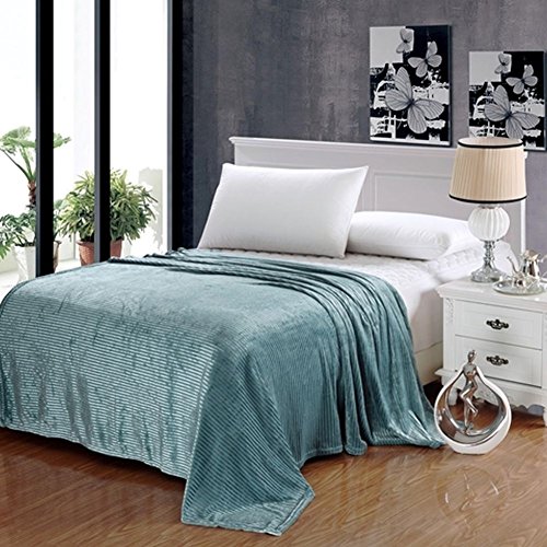 Ben&Jonah Designer Plush Twin Pinestripe Warm Blanket -Aqua