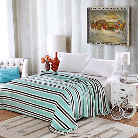 Cozy Home Modern Style Micro Fleece Blanket - Aqua Stripe (King)