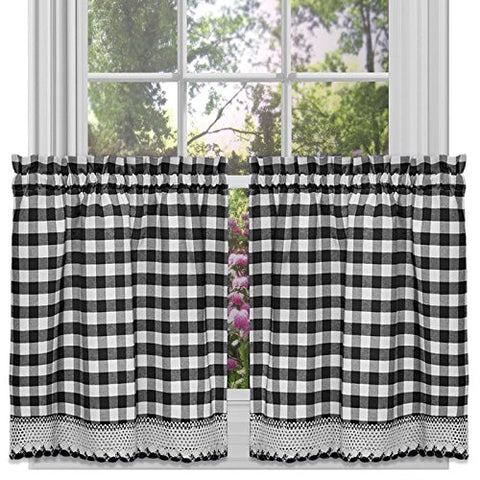 Ben&Jonah Collection Buffalo Check Window Curtain Tier Pair - 58x24 - Black