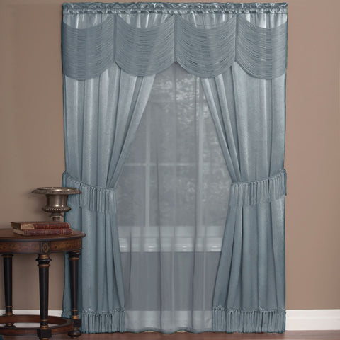 Traditional Elegance Halo 6 Piece Window Curtain Set - 56x63 - Ice Blue