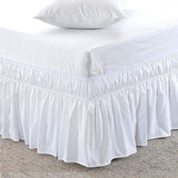 EasyWrap White Elastic Ruffled Bed Skirt with 16 inch  Drop - Queen/King