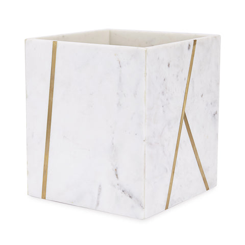 Royal Bath Roman Palace Collection Marble Wastebasket with Brass Inlay 7.5"L x 7.5"W x 8.5"H
