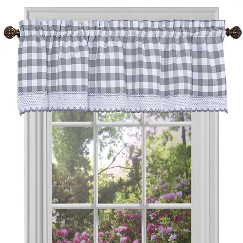 Traditional Elegance Buffalo Check Window Curtain Valance - 58x14 - Grey