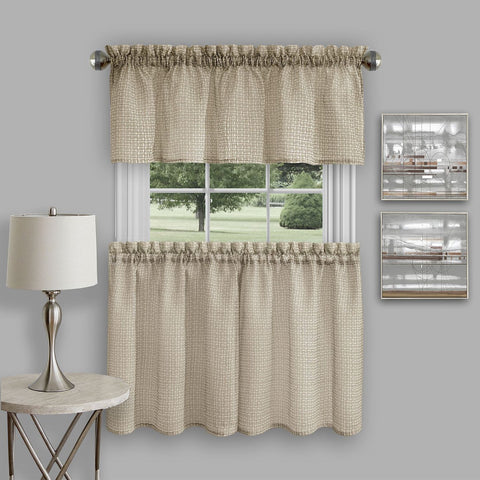 Traditional Elegance Summit Window Kitchen Curtain Tier Pair and Valance Set - 58 x 36/58x14 - Tan