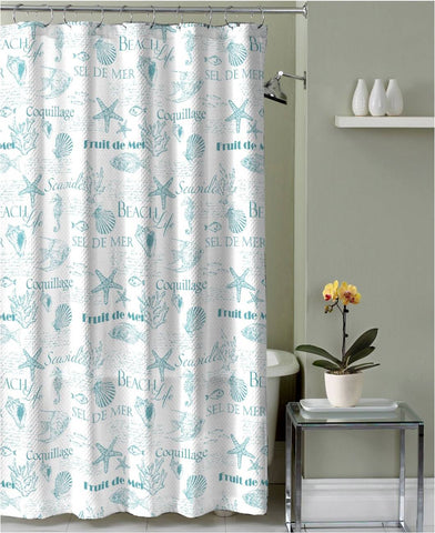 Royal Bath Spirit of the Sea Canvas Fabric Shower Curtain (70" x 72") - French Riviera Turquoise - with Roller Hooks