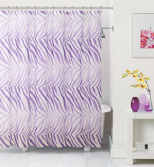 Royal Bath Purple Zebra PEVA Non-Toxic Shower Curtain - 72" x 72"with 12 Matching Roller Hooks