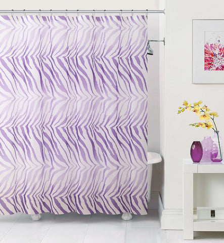 Royal Bath Purple Zebra PEVA Non-Toxic Shower Curtain - 72" x 72"with 12 Matching Roller Hooks