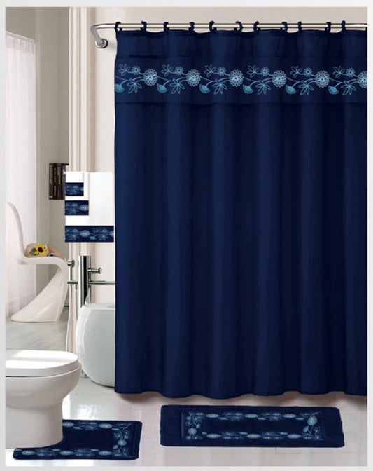 Royal Bath Hierba Luisa 18 Piece Embroidered Bath Rug Set - Navy